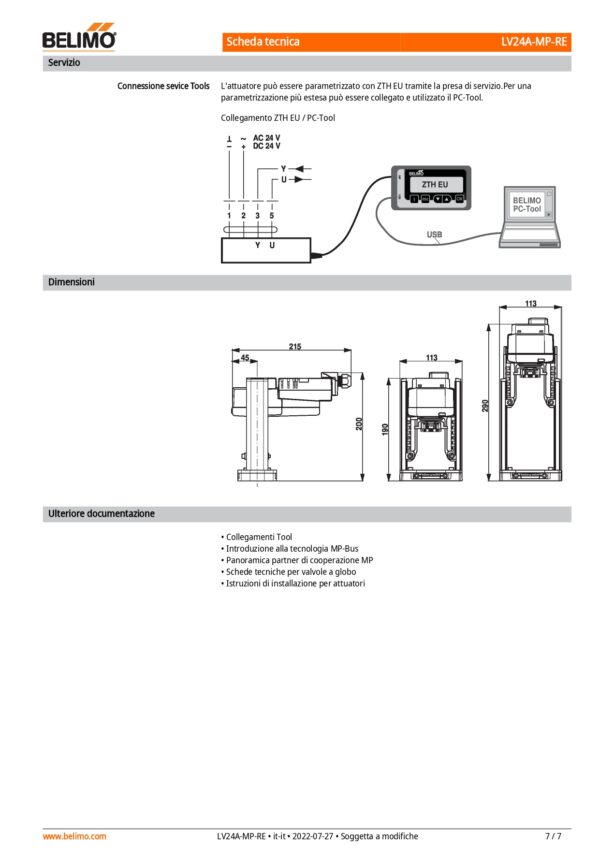 LV24A-MP-RE Attuatore per valvole a globo (Retrofit), 500 N, AC/DC 24 V, MP-Bus, 200 s (90...150 s), Corsa 20 mm, IP54, Terminali - immagine 5
