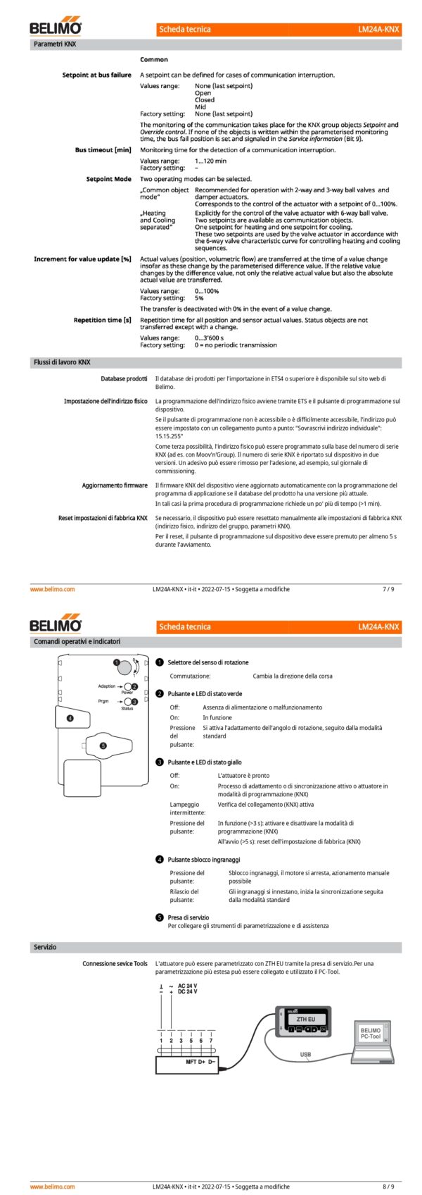 LM24A-KNX Attuatore rotativo, 5 Nm, AC/DC 24 V, KNX (S-Mode), 150 s (35...150 s), IP54 - immagine 5