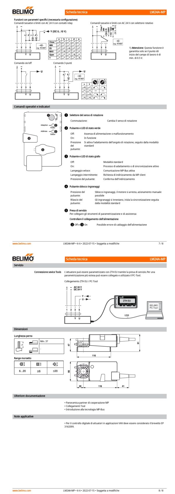 LM24A-MP Attuatore rotativo, 5 Nm, AC/DC 24 V, MP-Bus, 150 s (35...150 s), IP54 - immagine 5