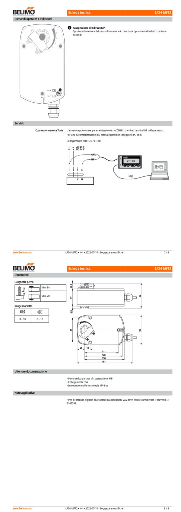 LF24-MFT2 Attuatore rotativo con funzione di sicurezza, 4 Nm, AC/DC 24 V, MP-Bus, 150 s (75...300 s), IP54 - immagine 5