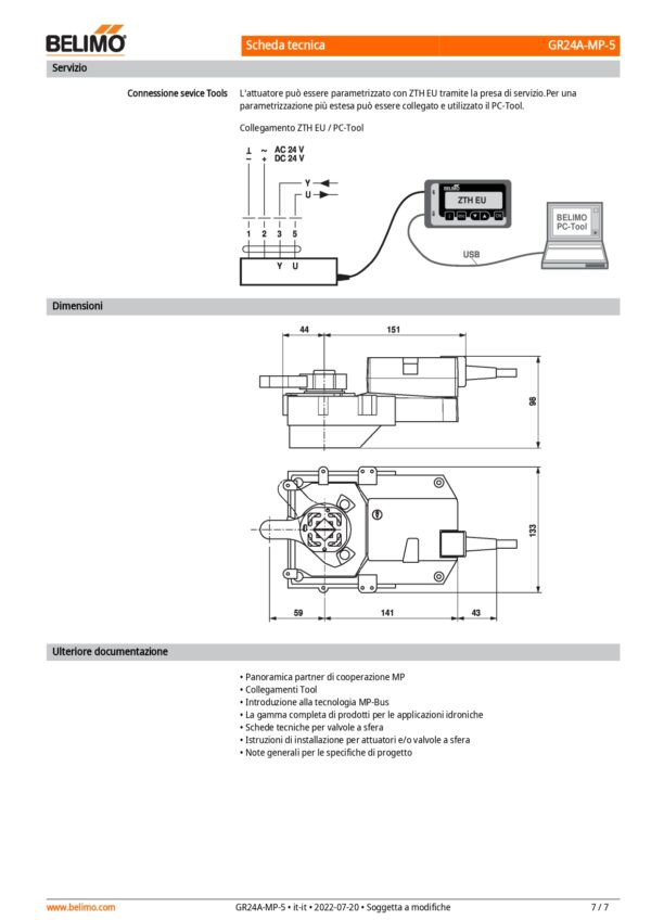 GR24A-MP-5 Attuatore rotativo, 40 Nm, AC/DC 24 V, MP-Bus, 90 s (75...270 s), IP54, F05 - immagine 5