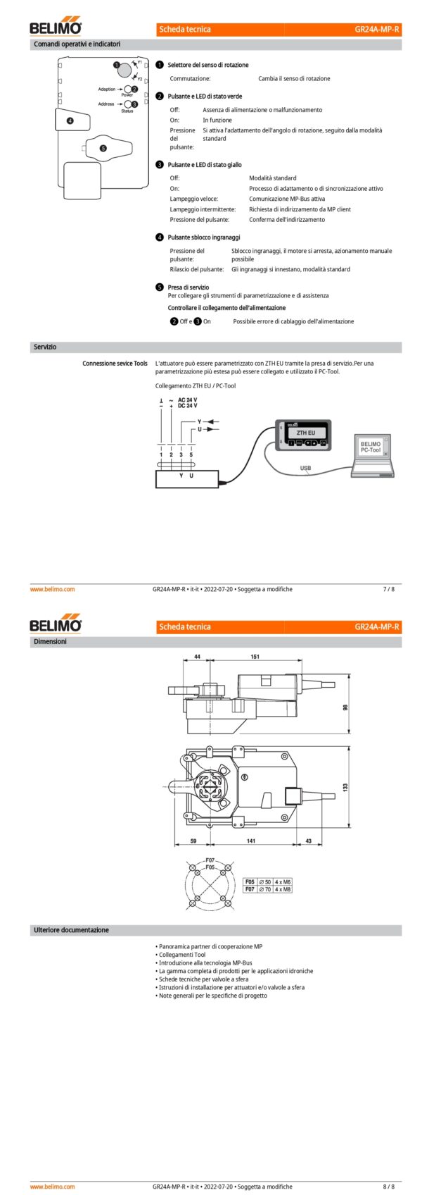 GR24A-MP-R Attuatore rotativo (retrofit), 40 Nm, AC/DC 24 V, MP-Bus, 90 s (75...270 s), IP54, F05/F07 - immagine 5
