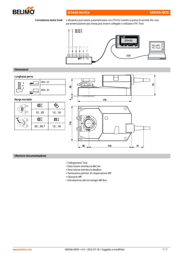 GM24A-MOD Attuatore rotativo, 40 Nm, AC/DC 24 V, BACnet MS/TP, Modbus RTU, MP-Bus, 150 s (75...290 s), IP54 - immagine 5
