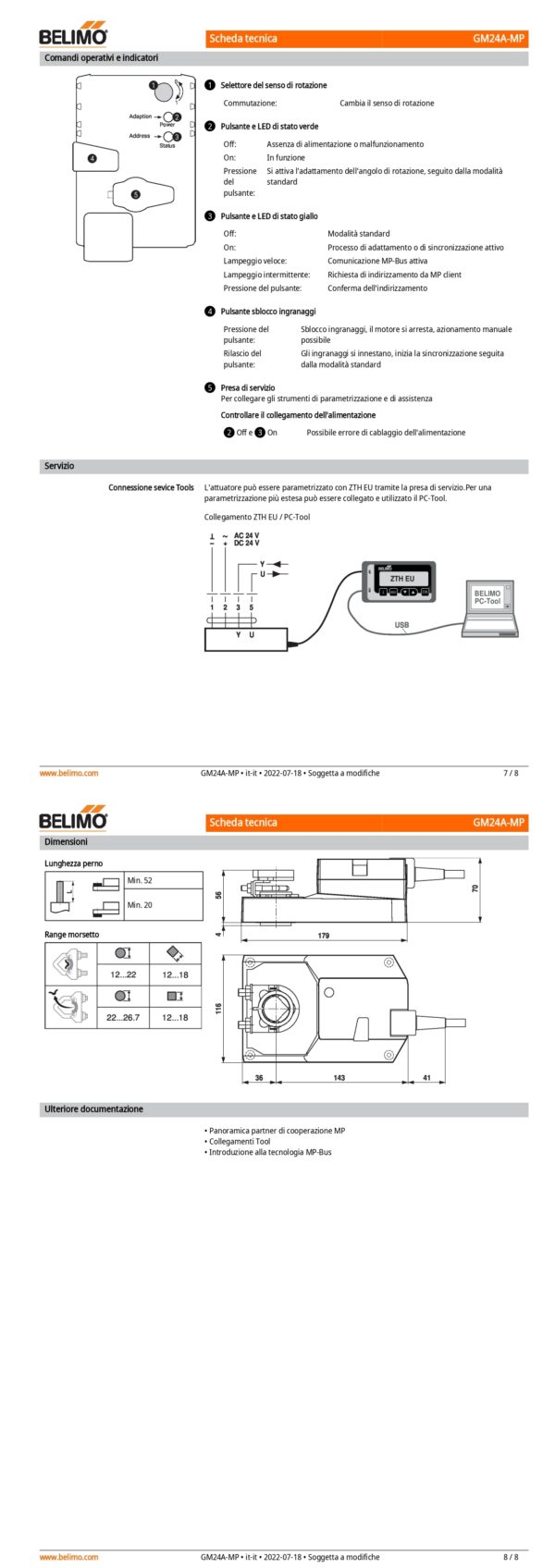 GM24A-MP Attuatore rotativo, 40 Nm, AC/DC 24 V, MP-Bus, 150 s (75...290 s), IP54 - immagine 5