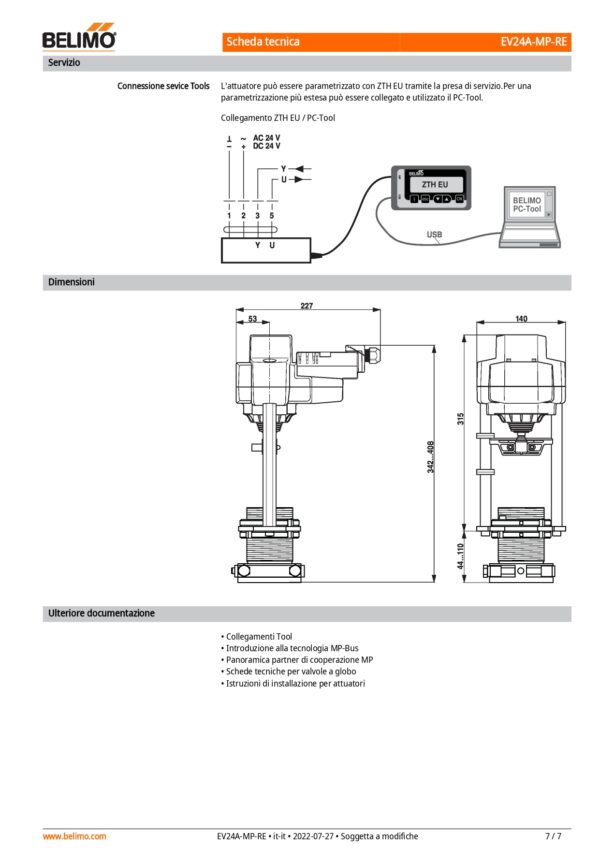 EV24A-MP-RE Attuatore per valvole a globo (Retrofit), 2500 N, AC/DC 24 V, MP-Bus, 188 s (113...188 s), Corsa 50 mm, IP54, Terminali - immagine 5