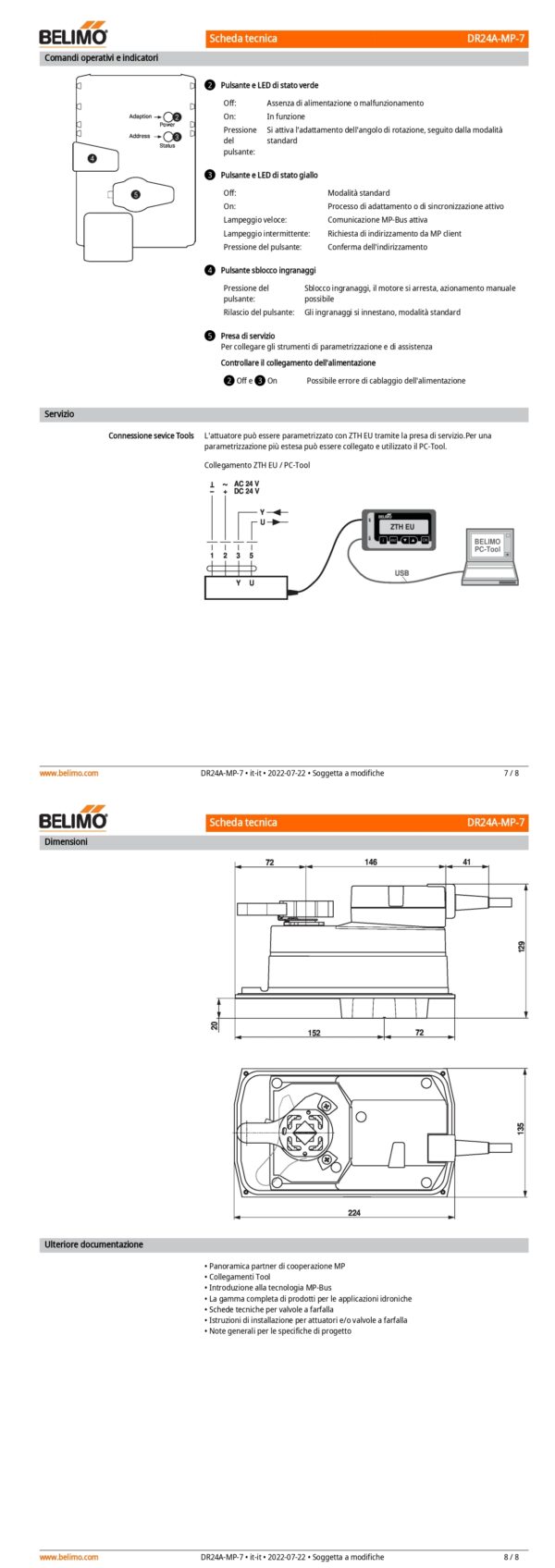 DR24A-MP-7 Attuatore rotativo, Max. 90 Nm (non costante), AC/DC 24 V, MP-Bus, 150 s (75...290 s), IP54, F07 - immagine 5