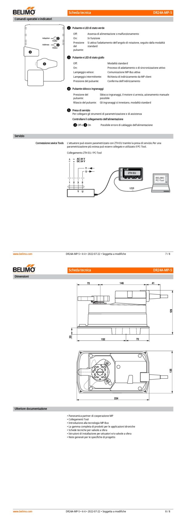 DR24A-MP-5 Attuatore rotativo, Max. 90 Nm (non costante), AC/DC 24 V, MP-Bus, 150 s (75...290 s), IP54, F05 - immagine 5