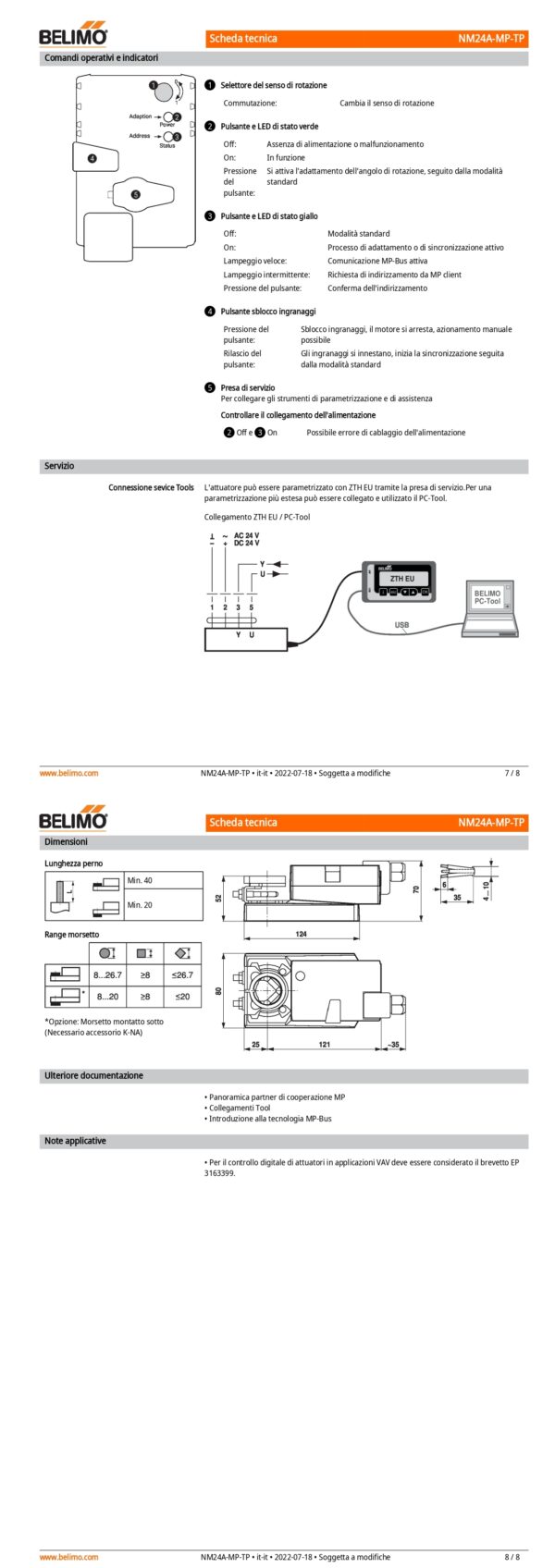 NM24A-MP-TP Attuatore rotativo, 10 Nm, AC/DC 24 V, MP-Bus, 150 s (43...173 s), IP54, Terminali - immagine 5