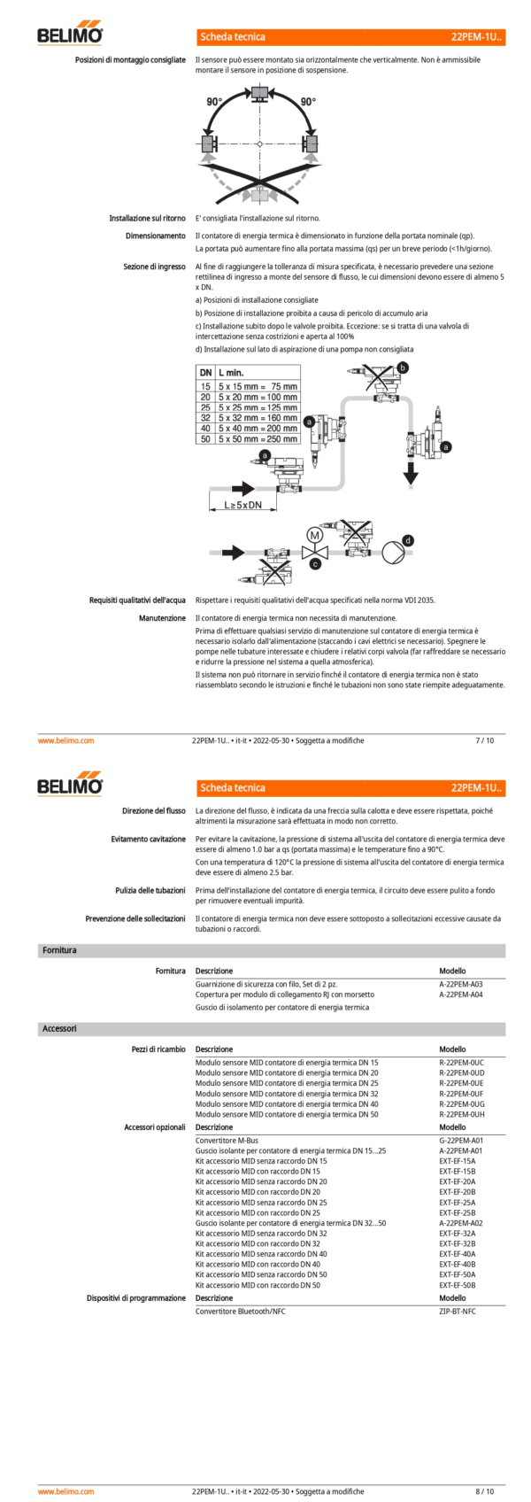 22PEM-1UC Contabilizzatore di energia termica MID / EN 1434, AC/DC 24 V, DN 15, Temperatura del fluido 0...120°C - immagine 5