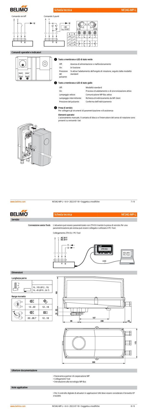 NF24G-MP-L Attuatore rotativo con funzione di sicurezza, 10 Nm, AC/DC 24 V, MP-Bus, 150 s (40...150 s), IP66/67 - immagine 5