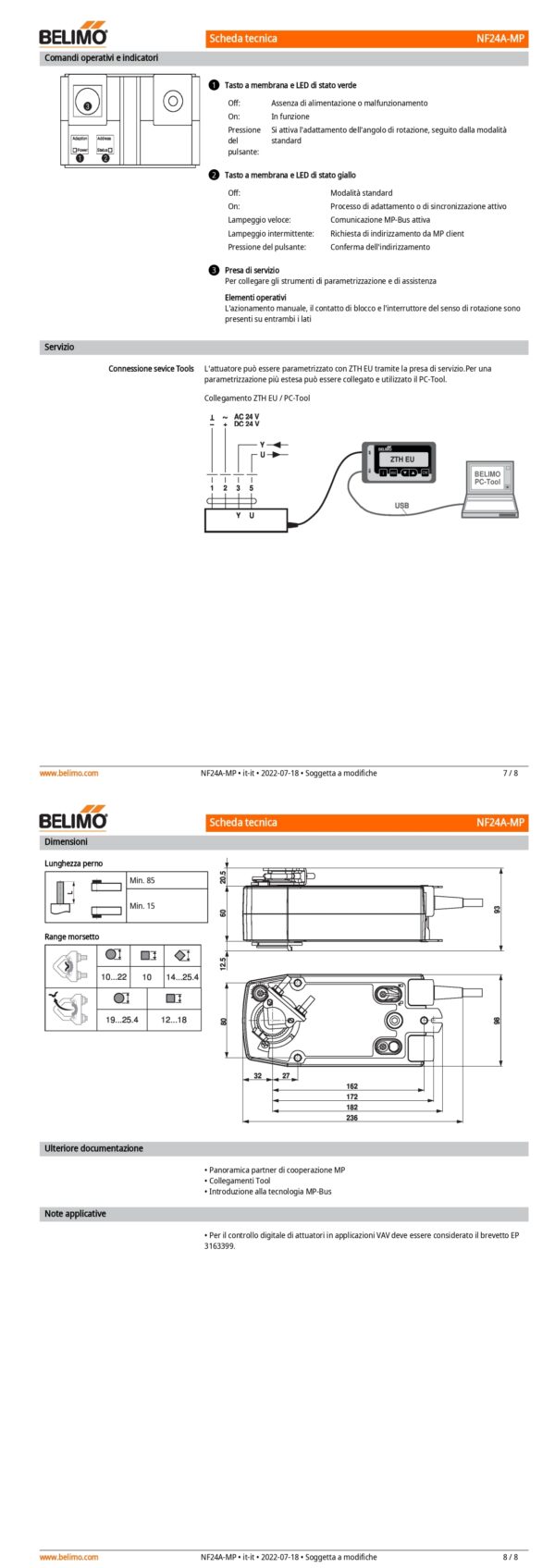 NF24A-MP Attuatore rotativo con funzione di sicurezza, 10 Nm, AC/DC 24 V, MP-Bus, 150 s (40...150 s), IP54 - immagine 5