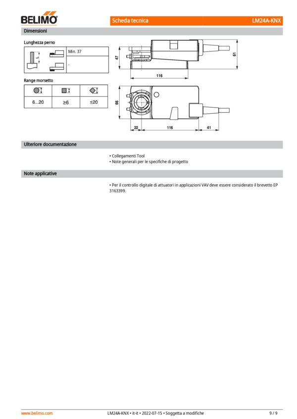 LM24A-KNX Attuatore rotativo, 5 Nm, AC/DC 24 V, KNX (S-Mode), 150 s (35...150 s), IP54 - immagine 6