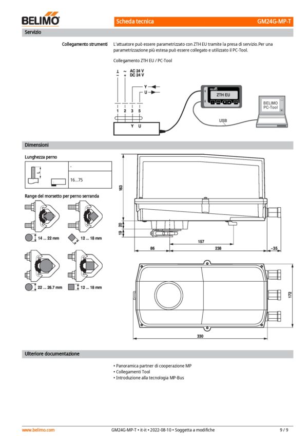 GM24G-MP-T Attuatore rotativo, 40 Nm, AC/DC 24 V, MP-Bus, 150 s (90...150 s), IP66/67, Terminali - immagine 6