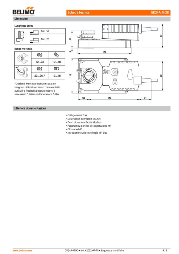 GK24A-MOD Attuatore rotativo con funzione di sicurezza, 40 Nm, AC/DC 24 V, BACnet MS/TP, Modbus RTU, MP-Bus, 150 s (90...150 s), IP54 - immagine 6