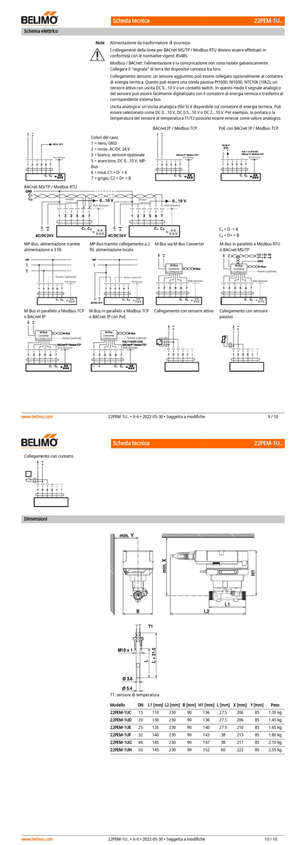 22PEM-1UC Contabilizzatore di energia termica MID / EN 1434, AC/DC 24 V, DN 15, Temperatura del fluido 0...120°C - immagine 6