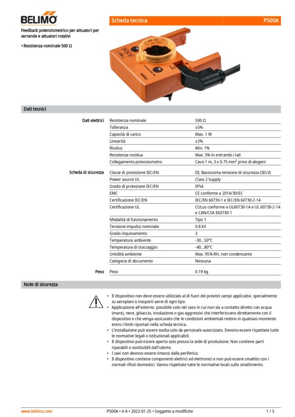 P500A Feedback potenziometrici 500 Ω aggiuntivo - immagine 2
