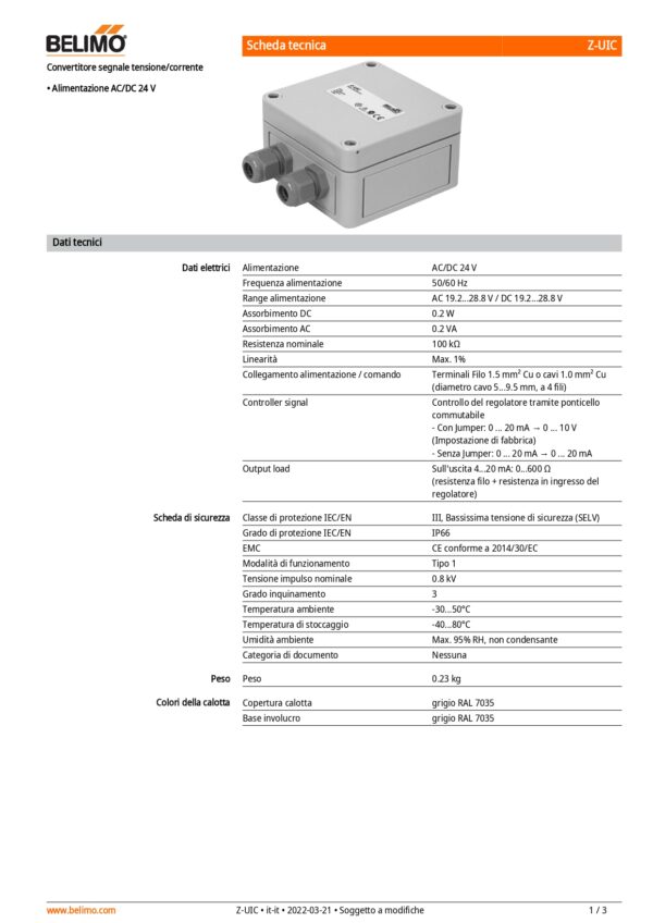Z-UIC Convertitore segnale tensione/corrente 100 kΩ Alimentazione AC/DC 24 V - immagine 2