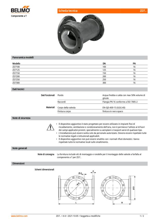 ZD7150 Componente a T per valvola a farfalla a 3-vie DN 150 - immagine 2