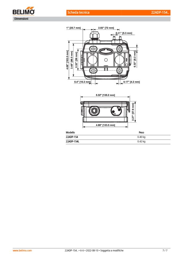 22ADP-154 Sensore di pressione differenziale per aria, -100...2500 Pa, Modbus, 0...5 V, 0...10 V - immagine 5
