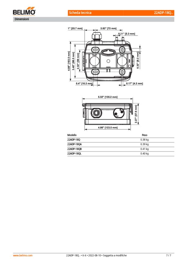 22ADP-18Q Sensore di pressione differenziale per aria, -150...250 Pa, 0...5 V, 0...10 V, 4...20 mA - immagine 5