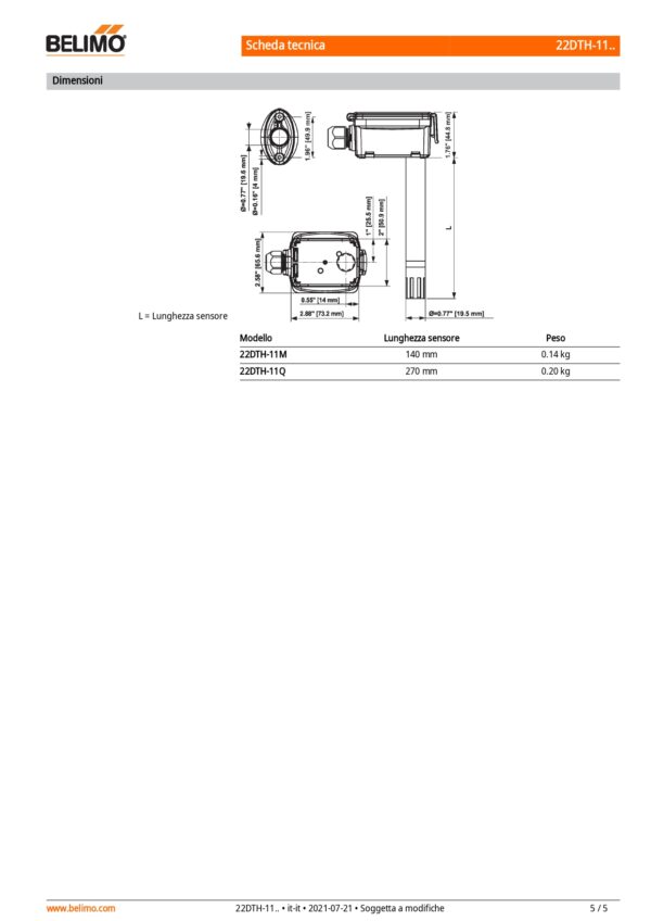 22DTH-11M Sensore di umidità / temperatura da canale attivo, 0...5 V, 0...10 V, Lunghezza sensore 140 mm, Diametro sensore 19.5 mm - immagine 4