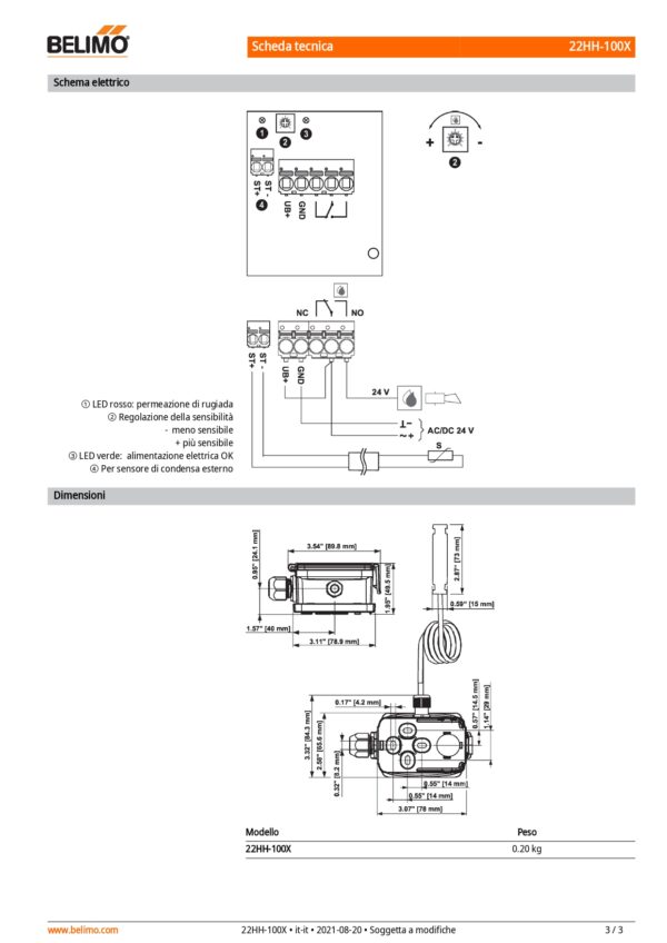 22HH-100X Sonda di condensa attivo, Sensore esterno, LED, 2 m - immagine 3