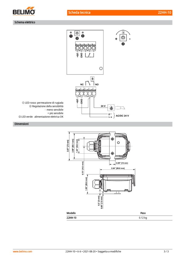22HH-10 Sonda di condensa attivo, Switch, Sensore interno, LED - immagine 3