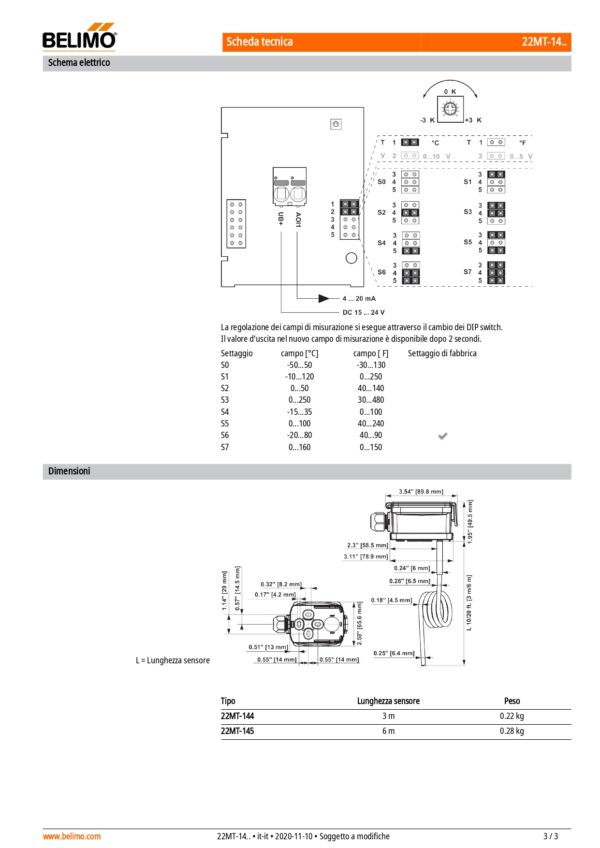 22MT-145 Sensore di temperatura media attivo, 4...20 mA, Lunghezza sensore 6 m - immagine 3