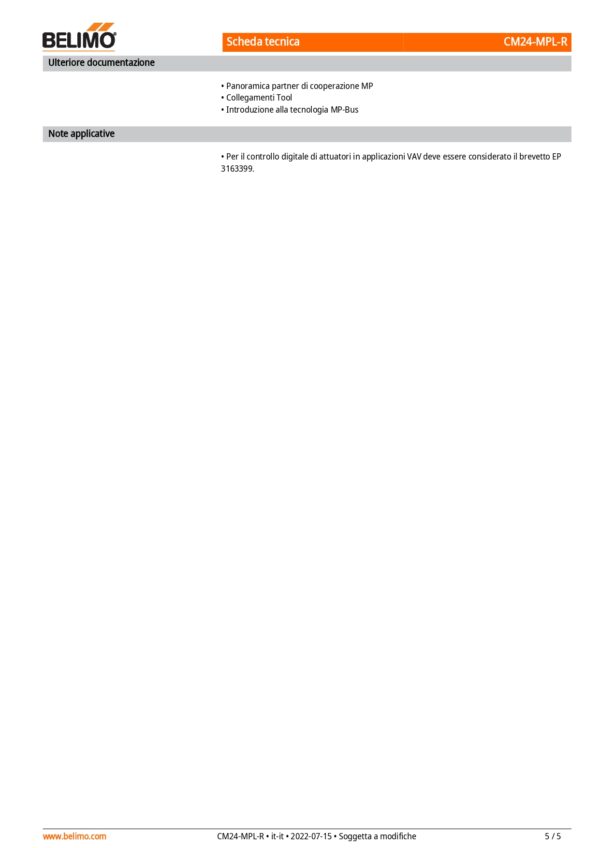CM24-MPL-R Attuatore rotativo, 2 Nm, AC/DC 24 V, MP-Bus, 75 s, IP54, senso di rotazione orario - immagine 4