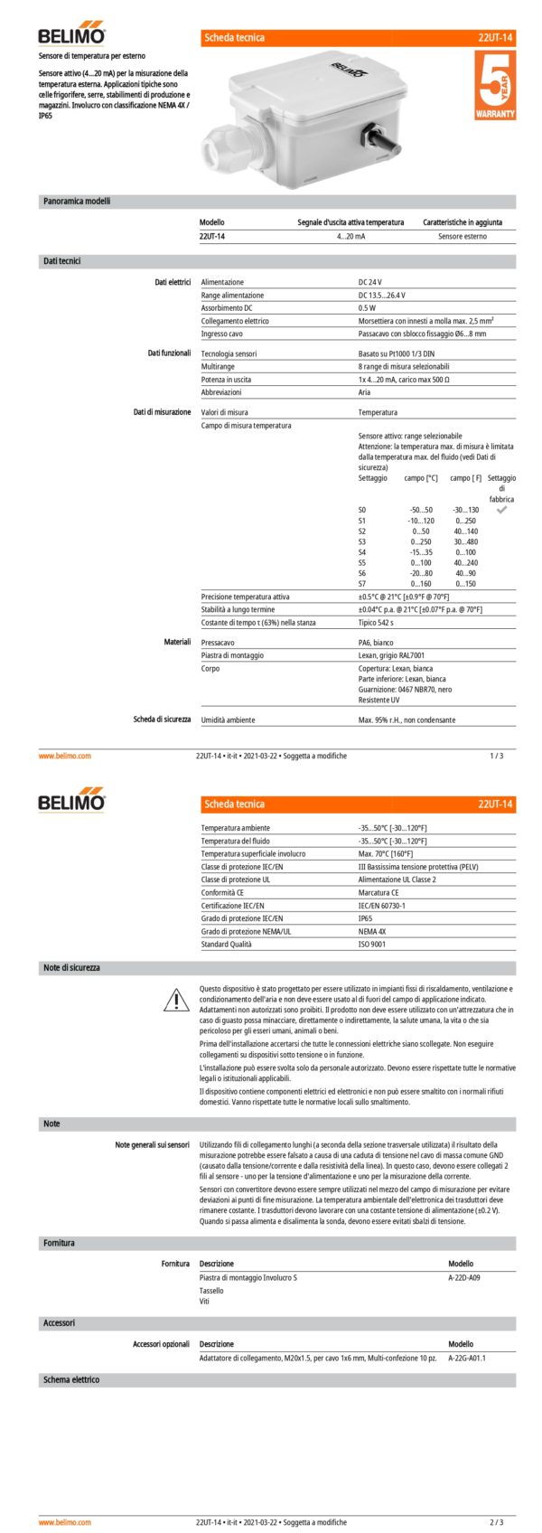 22UT-14 Sensore di temperatura per esterno attivo, 4...20 mA, Sensore esterno, Lunghezza sensore 25 mm, Diametro sensore 6 mm - immagine 2