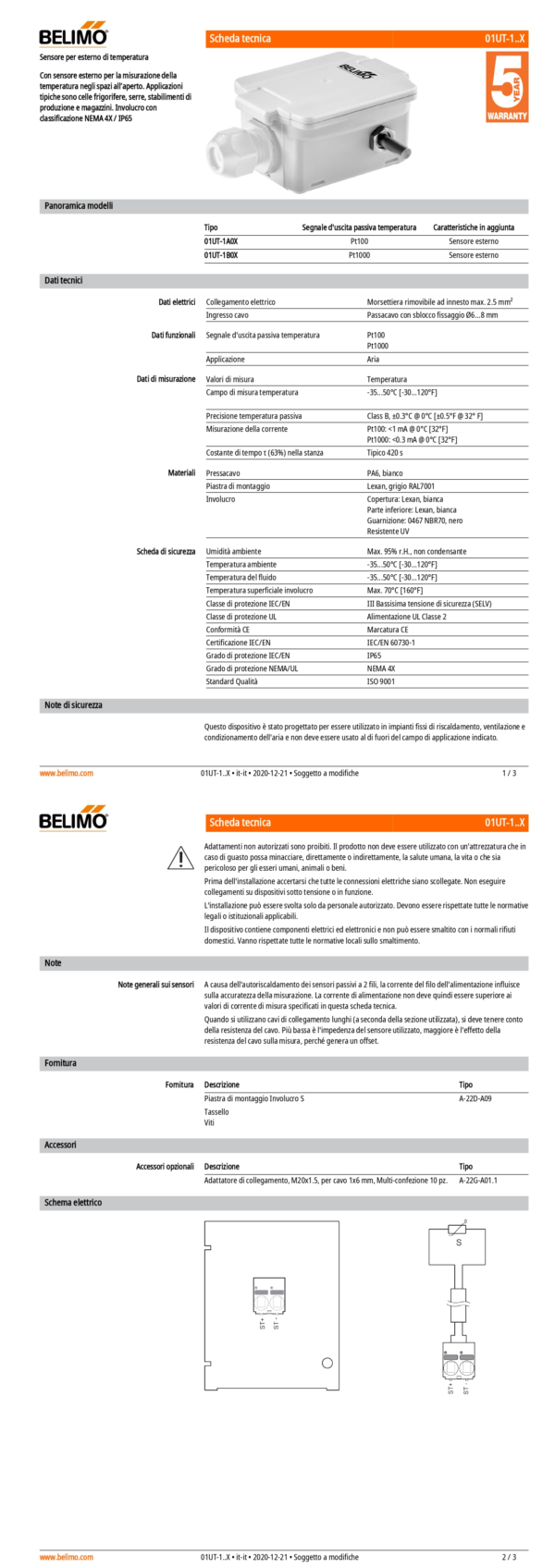 01UT-1A0X Sensore di temperatura per esterno passivo, Pt100, Sensore esterno, Lunghezza sensore 25 mm, Diametro sensore 6 mm - immagine 2