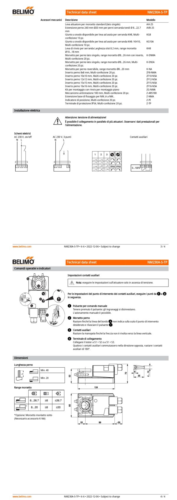 NM230A-S-TP Attuatore rotativo, 10 Nm, AC 100...240 V, On/Off, 3-punti, 150 s, 1 x SPDT, IP54, Terminali - immagine 3