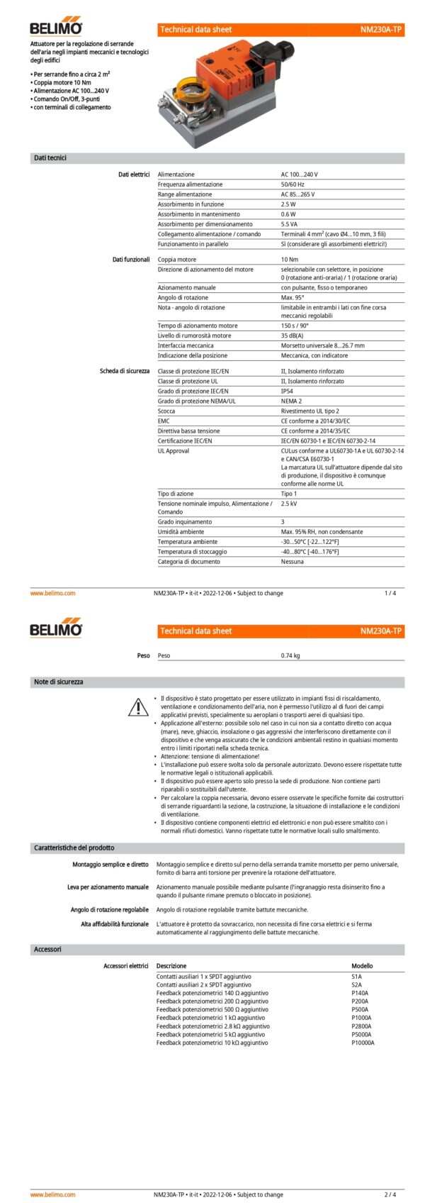 NM230A-TP Attuatore rotativo, 10 Nm, AC 100...240 V, On/Off, 3-punti, 150 s, IP54, Terminali - immagine 2