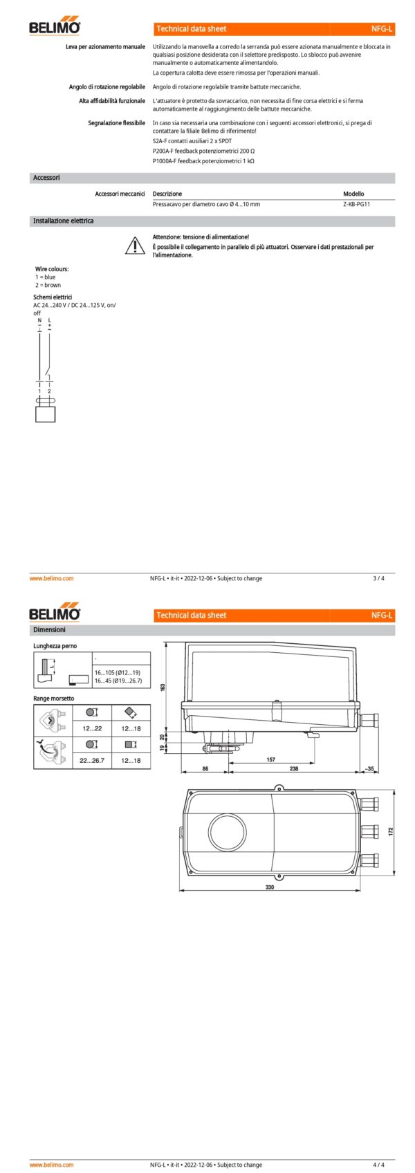 NFG-L Attuatore rotativo con funzione di sicurezza, 10 Nm, AC 24...240 V / DC 24...125 V, On/Off, 75 s, IP66/67 - immagine 3