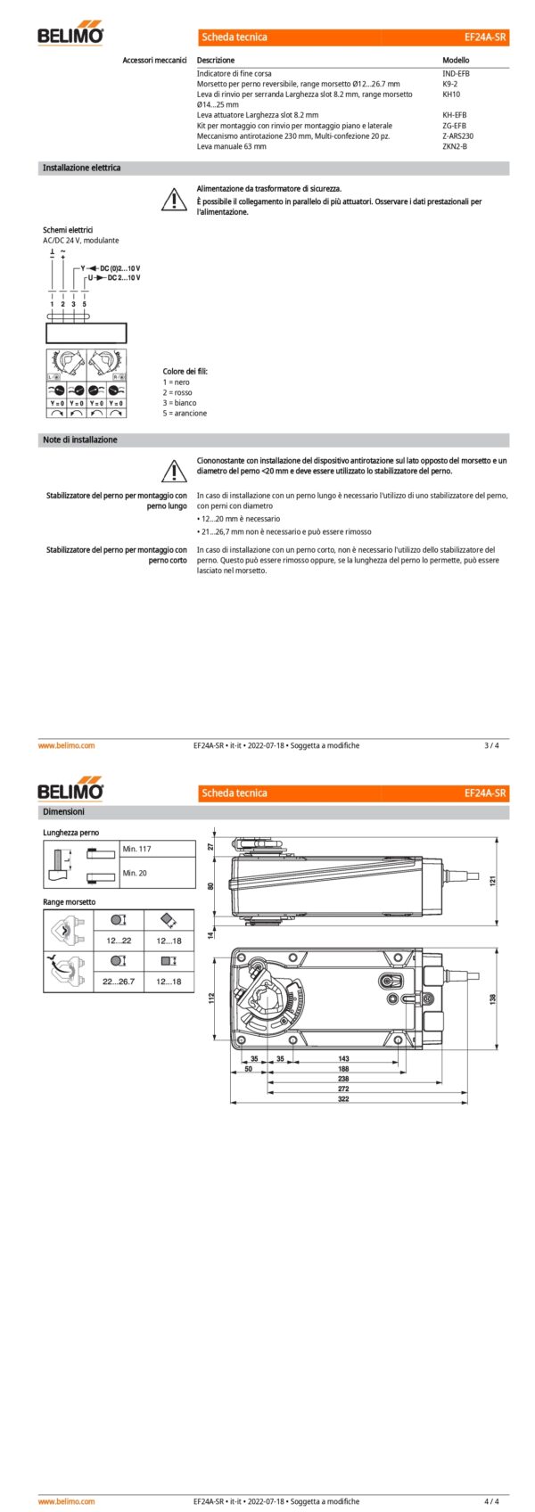 EF24A-SR Attuatore rotativo con funzione di sicurezza, 30 Nm, AC/DC 24 V, 2...10 V, 150 s, IP54 - immagine 3