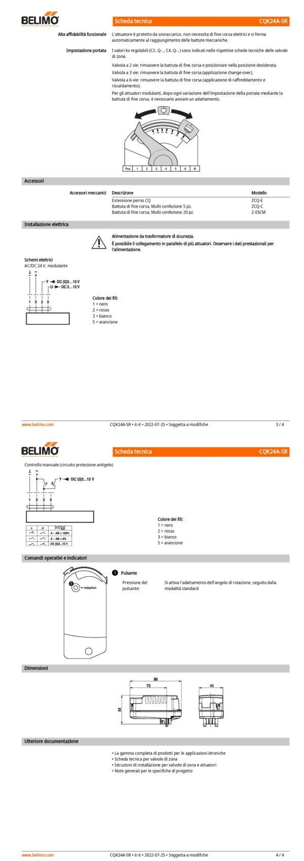 CQK24A-SR Attuatore rotativo con funzione di sicurezza (ZoneTight) NC, 1 Nm, AC/DC 24 V, 2...10 V, 75 s, IP40 - immagine 3