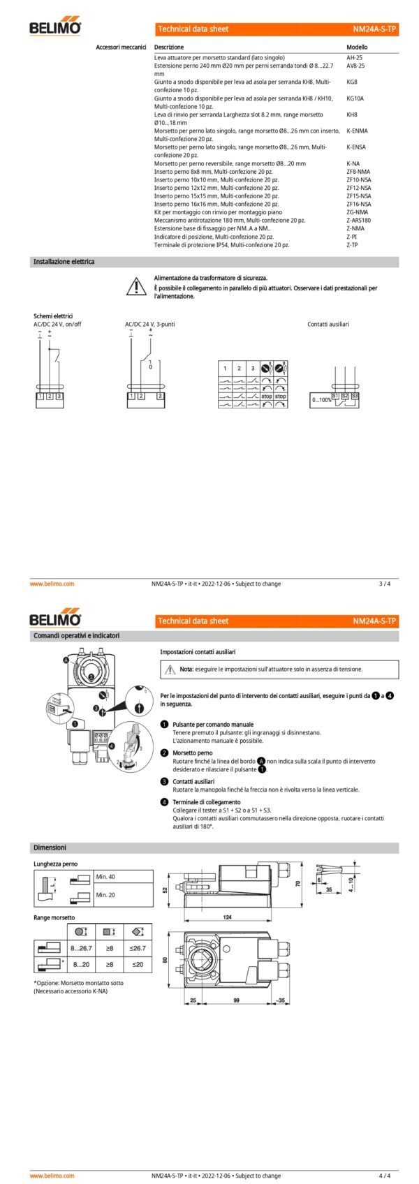 NM24A-S-TP Attuatore rotativo, 10 Nm, AC/DC 24 V, On/Off, 3-punti, 150 s, 1 x SPDT, IP54, Terminali - immagine 3