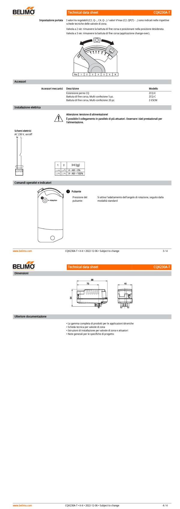 CQK230A-T Attuatore rotativo con funzione di sicurezza (ZoneTight) NC, 1 Nm, AC 100...240 V, On/Off, 75 s, IP40, Terminali - immagine 3