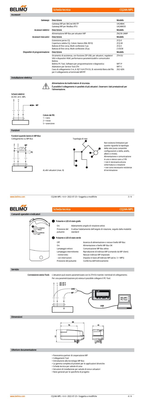 CQ24A-MPL Attuatore rotativo (ZoneTight), 1 Nm, AC/DC 24 V, MP-Bus, 75 s, IP40 - immagine 3
