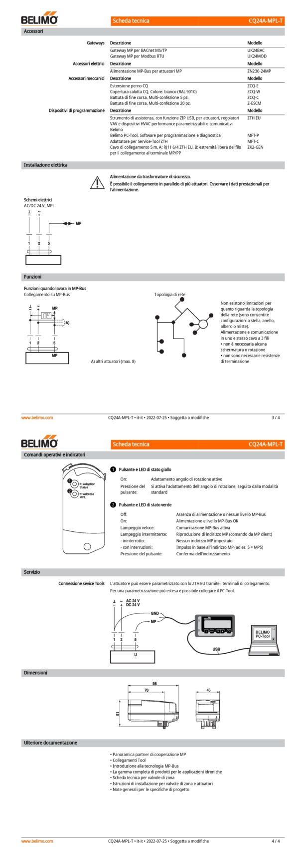 CQ24A-MPL-T Attuatore rotativo (ZoneTight), 1 Nm, AC/DC 24 V, MP-Bus, 75 s, IP40, Terminali - immagine 3