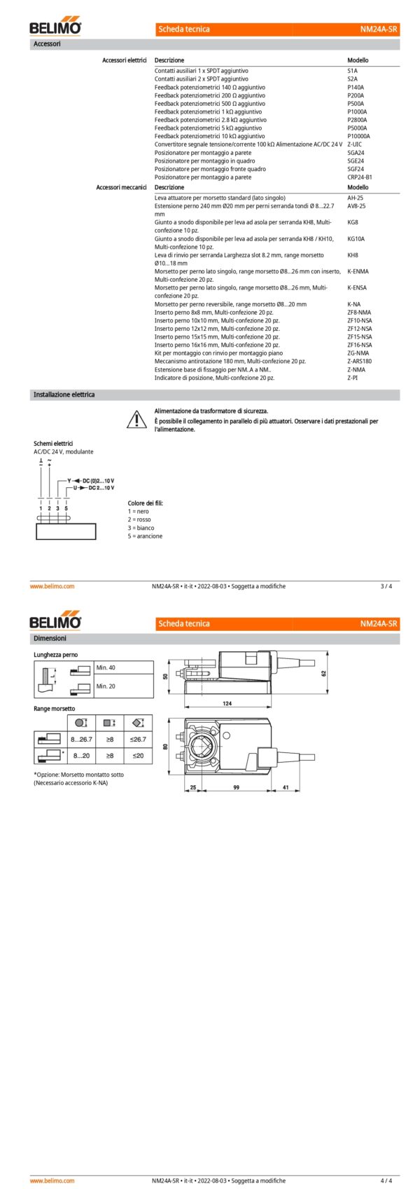 NM24A-SR Attuatore rotativo, 10 Nm, AC/DC 24 V, 2...10 V, 150 s, IP54 - immagine 3