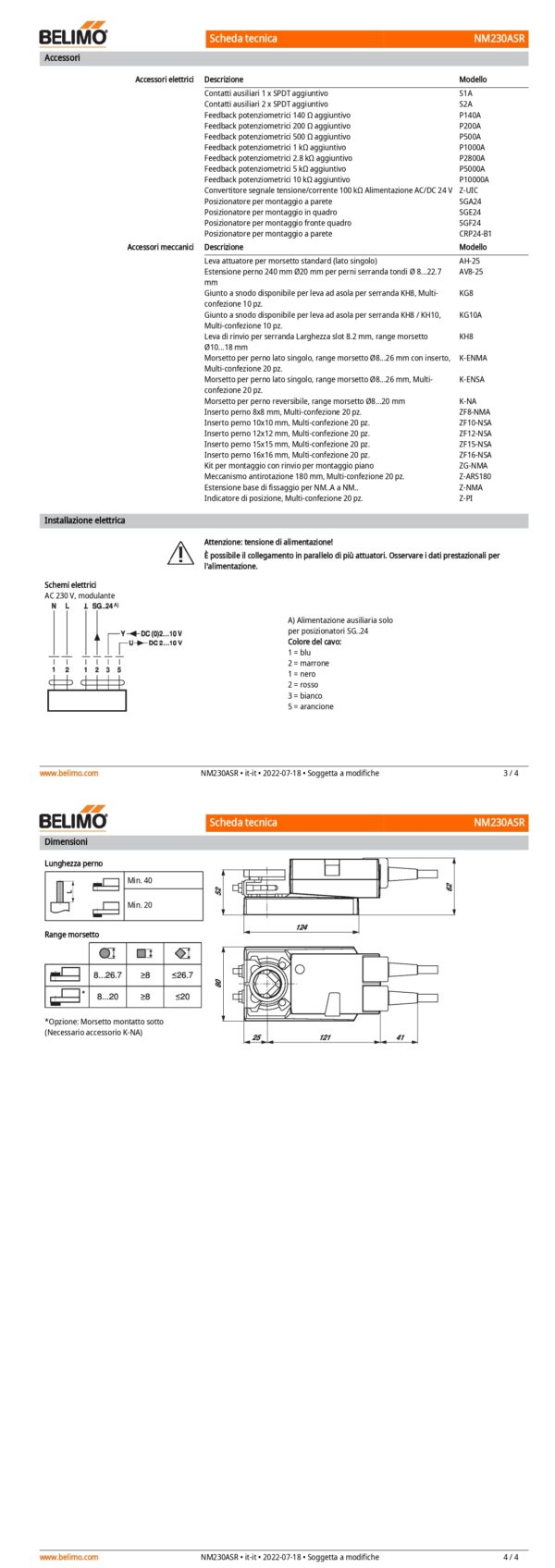 NM230ASR Attuatore rotativo, 10 Nm, AC 100...240 V, 2...10 V, 150 s, IP54 - immagine 3