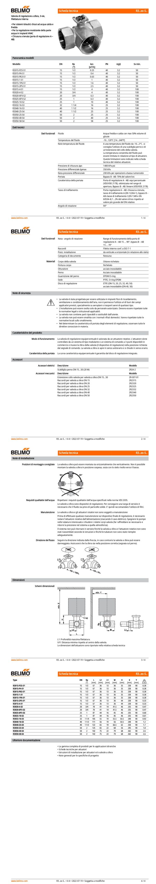 R3050-25-S4 Valvola di regolazione a sfera, 3-vie, DN 50, Filettatura interna, Rp 2", PN 25, ps 1600 kPa, kvs 25 m³/h, Temperatura del fluido -10...120°C - immagine 2
