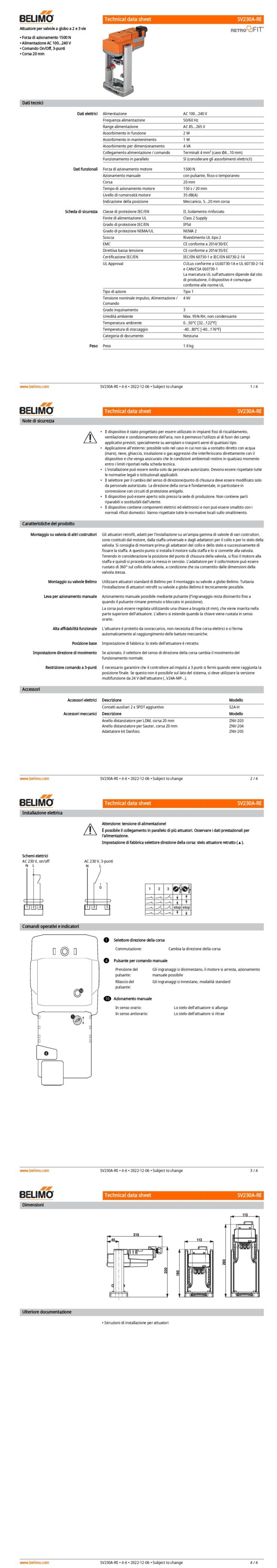 SV230A-RE Attuatore per valvole a globo (Retrofit), 1500 N, AC 100...240 V, On/Off, 3-punti, 150 s, Corsa 20 mm, IP54, Terminali - immagine 2
