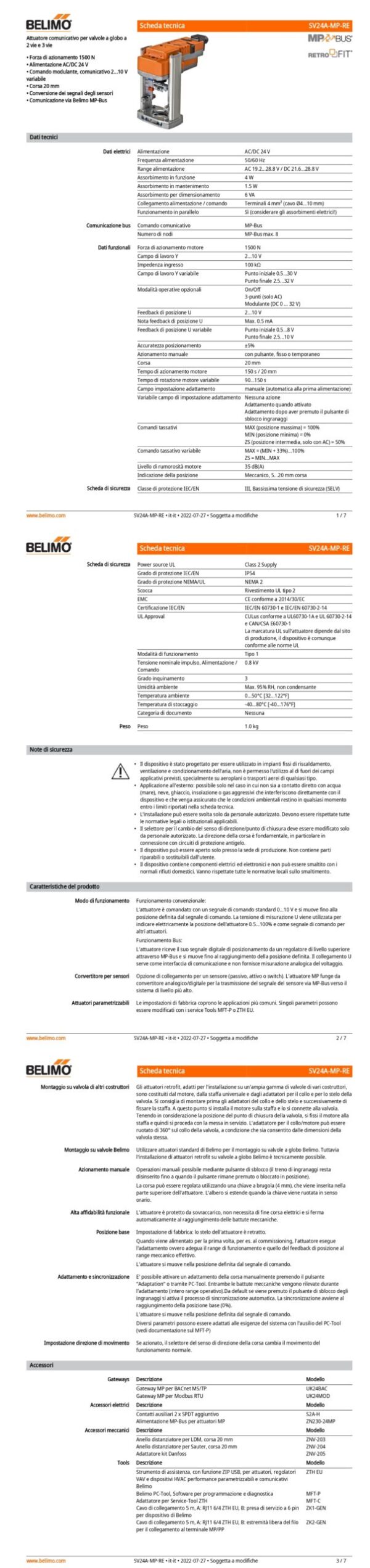 SV24A-MP-RE Attuatore per valvole a globo (Retrofit), 1500 N, AC/DC 24 V, MP-Bus, 150 s (90...150 s), Corsa 20 mm, IP54, Terminali - immagine 2