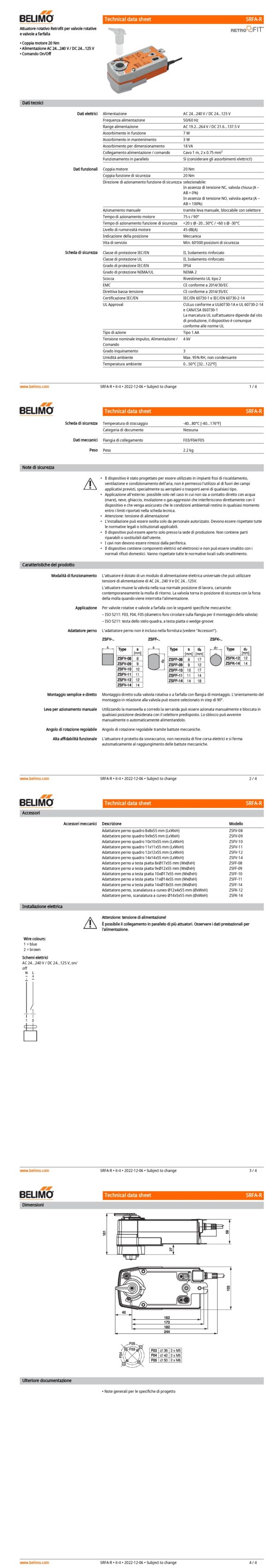 SRFA-R Attuatore rotativo con funzione di sicurezza (retrofit) NC, 20 Nm, AC 24...240 V / DC 24...125 V, On/Off, 75 s, IP54, F03/F04/F05 - immagine 2