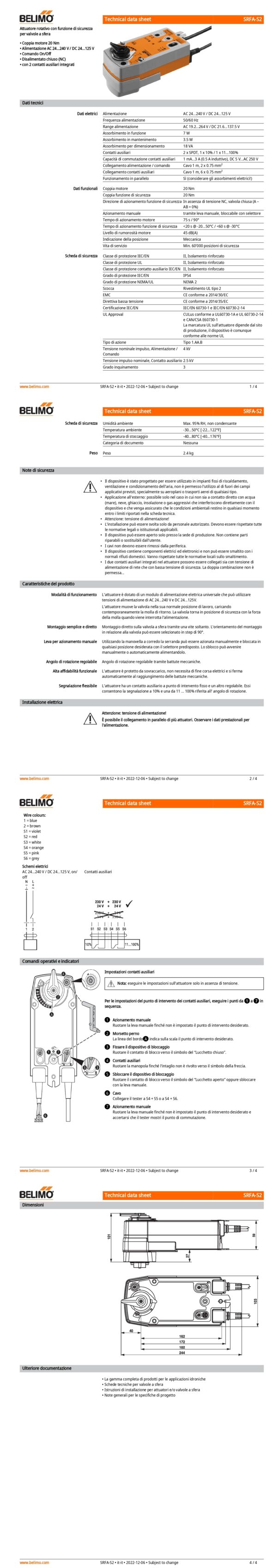 SRFA-S2 Attuatore rotativo con funzione di sicurezza NC, 20 Nm, AC 24...240 V / DC 24...125 V, On/Off, 75 s, 2 x SPDT, IP54 - immagine 2