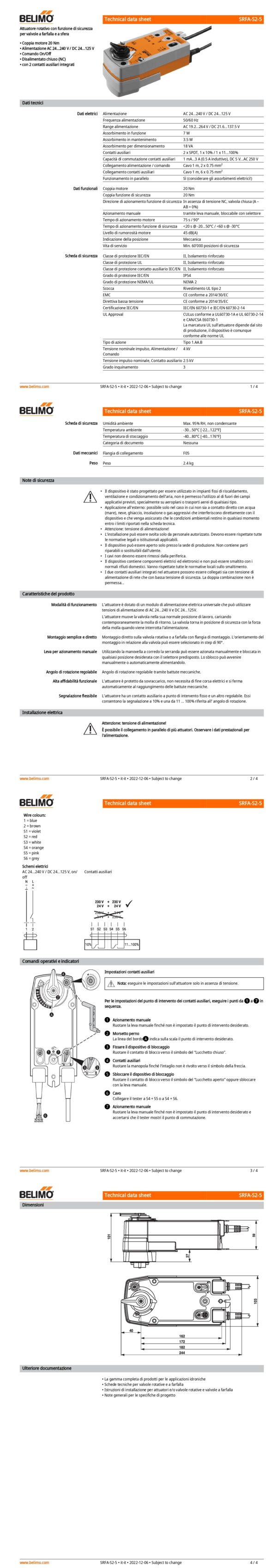 SRFA-S2-5 Attuatore rotativo con funzione di sicurezza NC, 20 Nm, AC 24...240 V / DC 24...125 V, On/Off, 75 s, 2 x SPDT, IP54, F05 - immagine 2