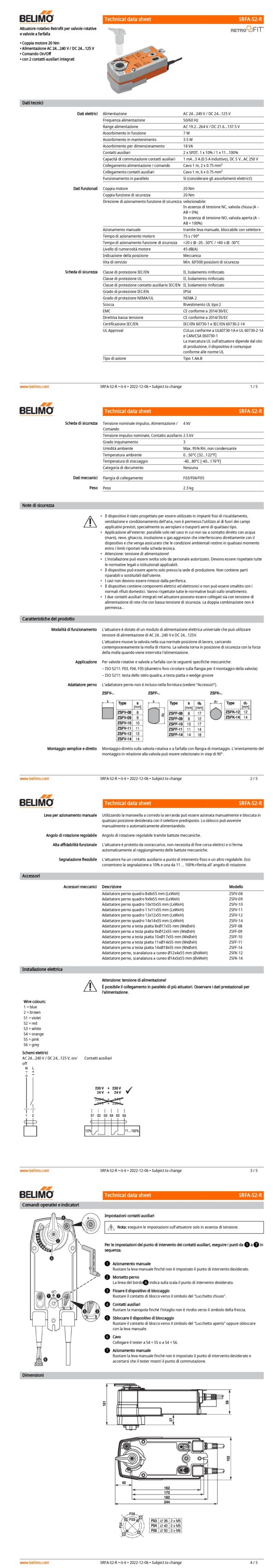 SRFA-S2-R Attuatore rotativo con funzione di sicurezza (retrofit) NC, 20 Nm, AC 24...240 V / DC 24...125 V, On/Off, 75 s, 2 x SPDT, IP54, F03/F04/F05 - immagine 2