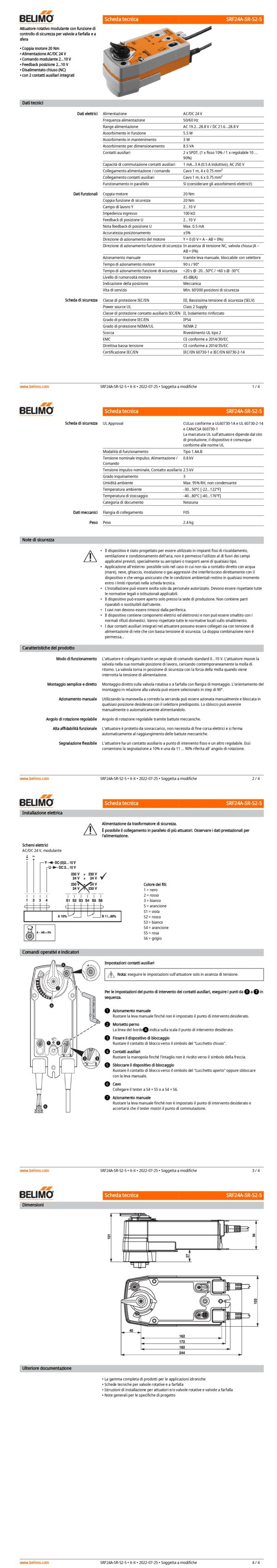 SRF24A-SR-S2-5 Attuatore rotativo con funzione di sicurezza NC, 20 Nm, AC/DC 24 V, 2...10 V, 90 s, 2 x SPDT, IP54, F05 - immagine 2